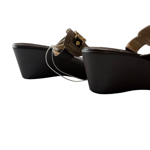 Guess Womens Monogrammed Brown Sandals With Gold Logo & Open-Toe Design Size 8 - Picture 8 of 13